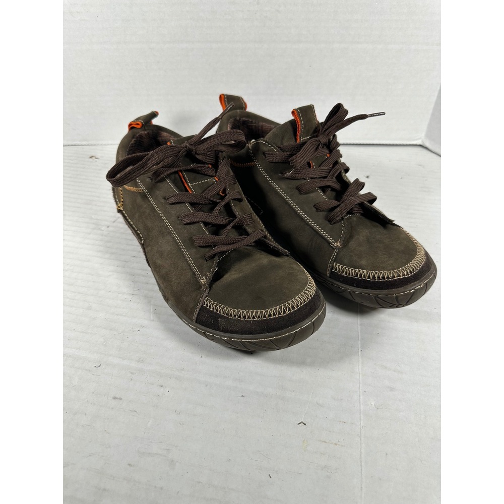 Muk Luks Mens Brown Leather LaceUp Casual Shoes Plaid Lined Orange Accents S: 10